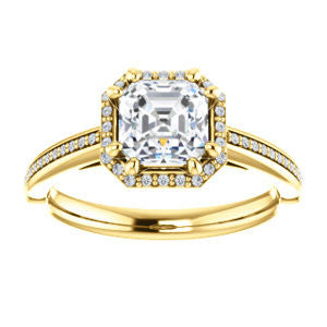 Cubic Zirconia Engagement Ring- The Letitia (Customizable Cathedral-set Asscher Cut Halo Style with Pavé Band)