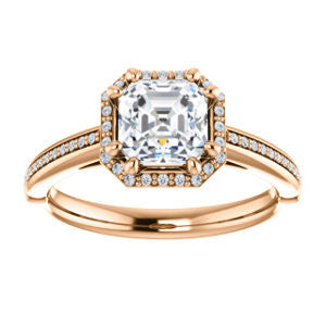 Cubic Zirconia Engagement Ring- The Letitia (Customizable Cathedral-set Asscher Cut Halo Style with Pavé Band)