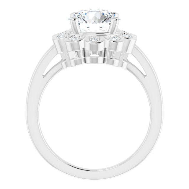 Cubic Zirconia Engagement Ring- The Mary Lou (Customizable 9-stone Round Cut Design with Round Bezel Side Stones)