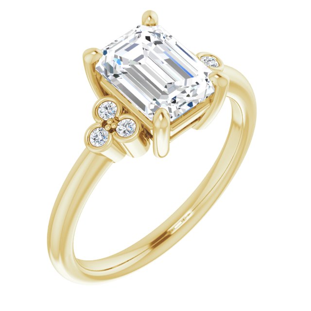 14K Yellow Gold Customizable 7-stone Emerald/Radiant Cut Center with Round-Bezel Side Stones