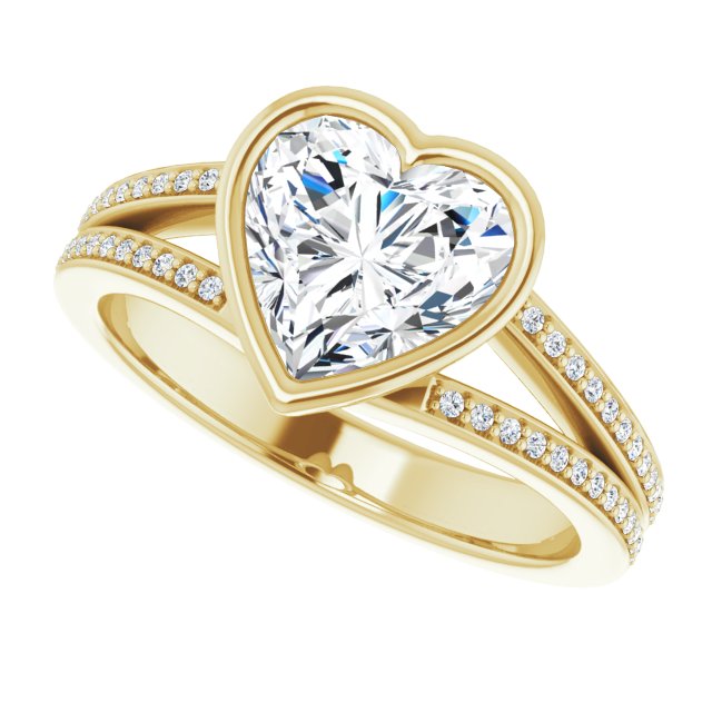 Cubic Zirconia Engagement Ring- The Jenni Lou (Customizable Bezel-set Heart Cut Design with Split Shared Prong Band)