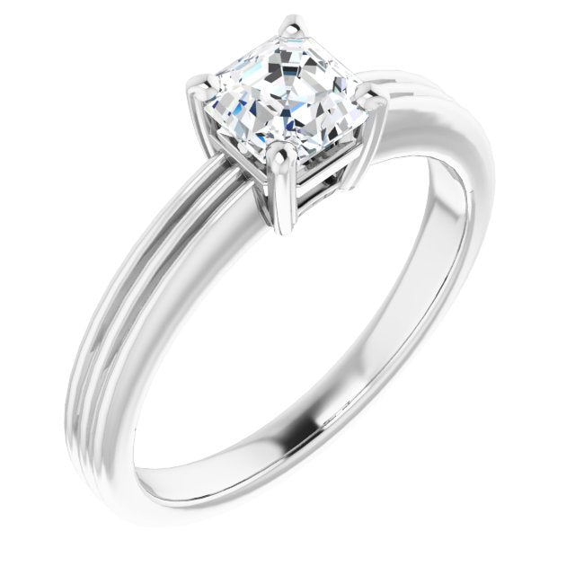 10K White Gold Customizable Asscher Cut Solitaire with Double-Grooved Band