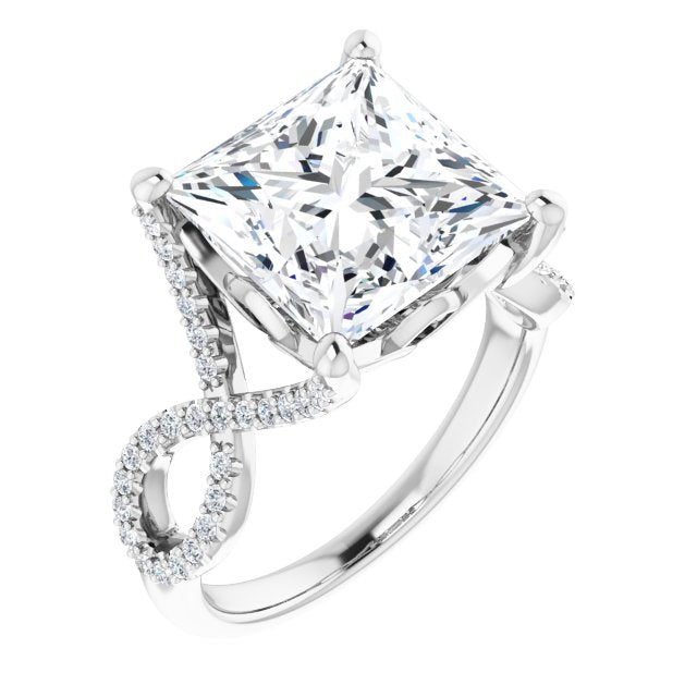 10K White Gold Customizable Princess/Square Cut Design with Twisting Infinity-inspired, Pavé Split Band