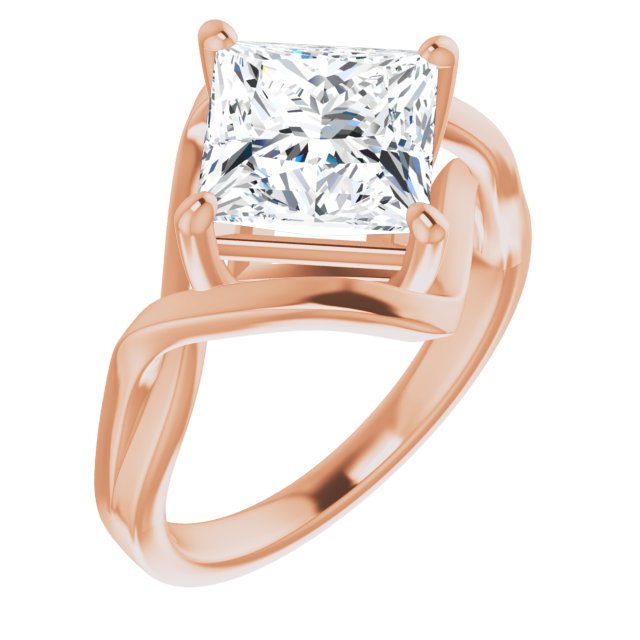 10K Rose Gold Customizable Princess/Square Cut Hurricane-inspired Bypass Solitaire