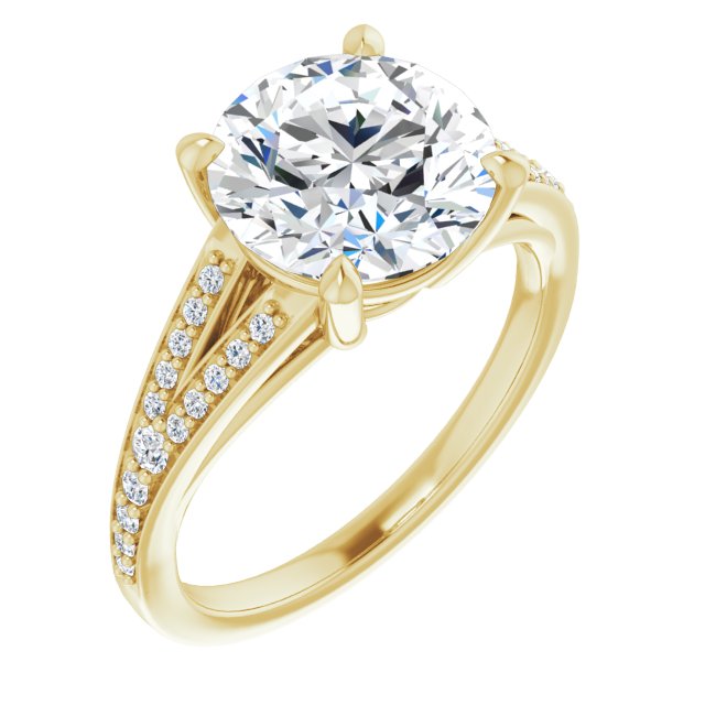 10K Yellow Gold Customizable Round Cut Center with Thin Split-Shared Prong Band