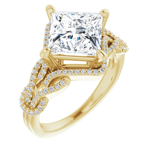 10K Yellow Gold Customizable Princess/Square Cut Design with Intricate Over-Under-Around Pavé Accented Band