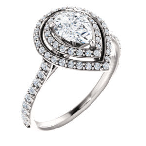 Cubic Zirconia Engagement Ring- The Alisa (Customizable Pear Cut with Geometric Double Halo)