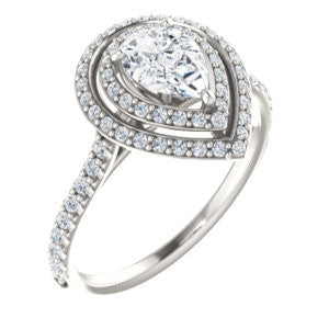 Cubic Zirconia Engagement Ring- The Alisa (Customizable Pear Cut with Geometric Double Halo)