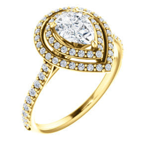 Cubic Zirconia Engagement Ring- The Alisa (Customizable Pear Cut with Geometric Double Halo)