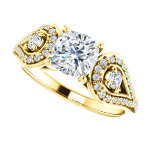 Cubic Zirconia Engagement Ring- The Tonya Laverne (Customizable Cushion Cut Design with Winged Split-Pavé Band)