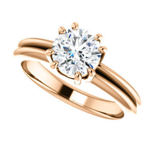 Cubic Zirconia Engagement Ring- The Reese (Customizable Round Cut Solitaire with Grooved Band)