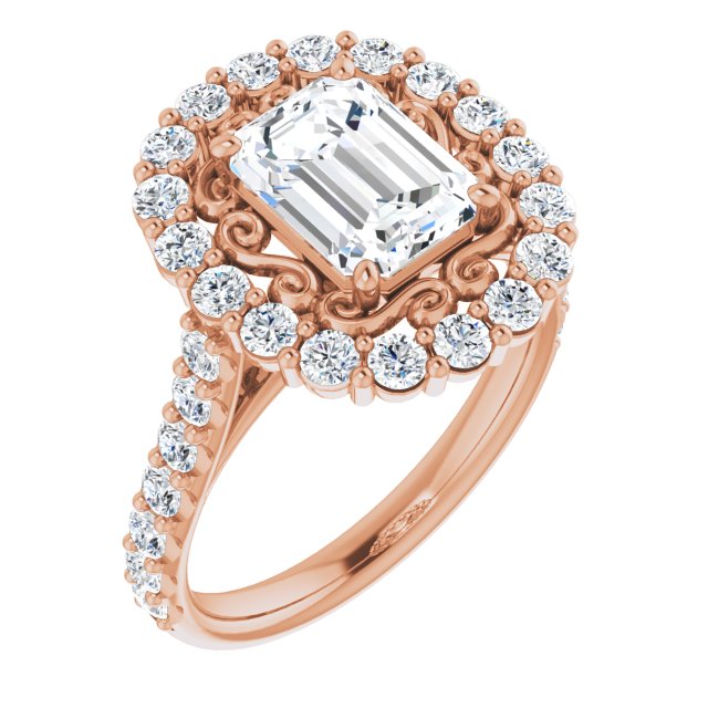 Cubic Zirconia Engagement Ring- The Flora (Customizable Emerald Cut Cathedral Style with Oversized Halo)