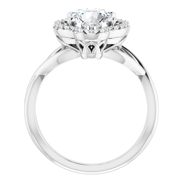 Cubic Zirconia Engagement Ring- The Josemaria (Customizable Vertical 3-stone Round Cut Design Enhanced with Multi-Halo Accents and Twisted Band)
