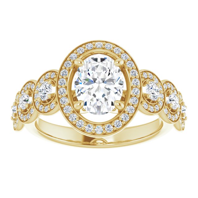Cubic Zirconia Engagement Ring- The Emma Grace (Customizable Cathedral-set Oval Cut 7-stone style Enhanced with 7 Halos)