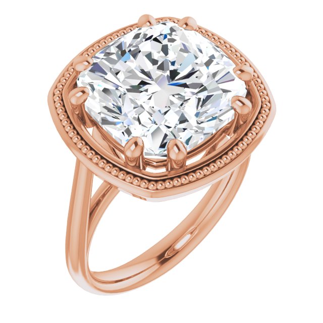 10K Rose Gold Customizable Cushion Cut Solitaire with Metallic Drops Halo Lookalike