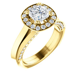 Cubic Zirconia Engagement Ring- The Jocelyn (Customizable Halo-Enhanced Cushion Cut featuring 3-side Accented Split-Band)