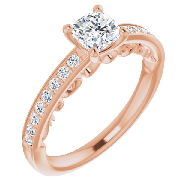 10K Rose Gold Customizable Cushion Cut Design featuring 3-Sided Infinity Trellis and Round-Channel Accented Band