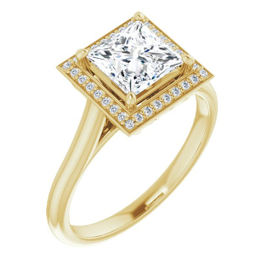 10K Yellow Gold Customizable Cathedral-Raised Princess/Square Cut Halo Style