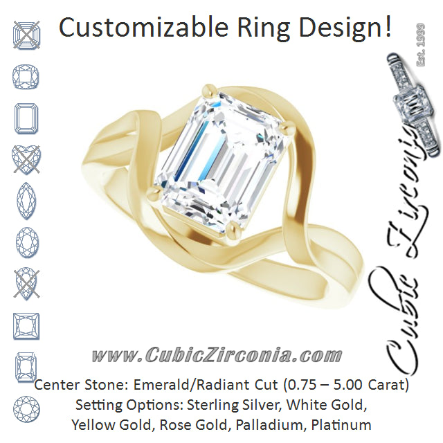 Cubic Zirconia Engagement Ring- The Helene (Customizable Radiant Cut Hurricane-inspired Bypass Solitaire)