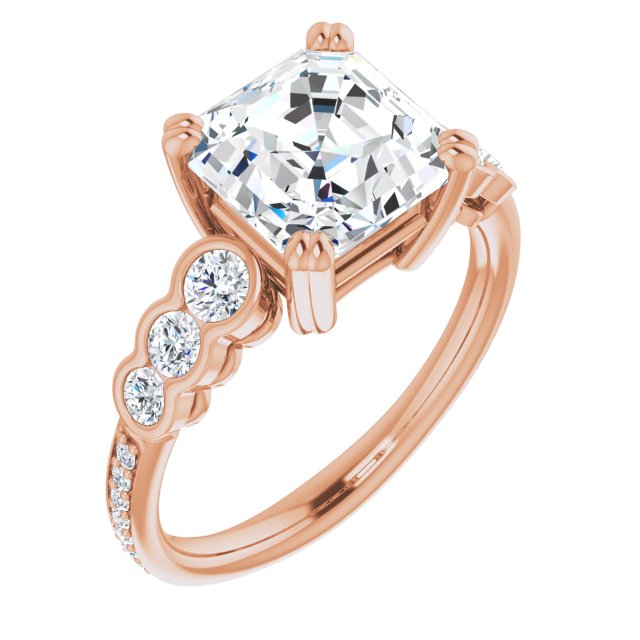 10K Rose Gold Customizable Asscher Cut 7-stone Style Enhanced with Bezel Accents and Shared Prong Band
