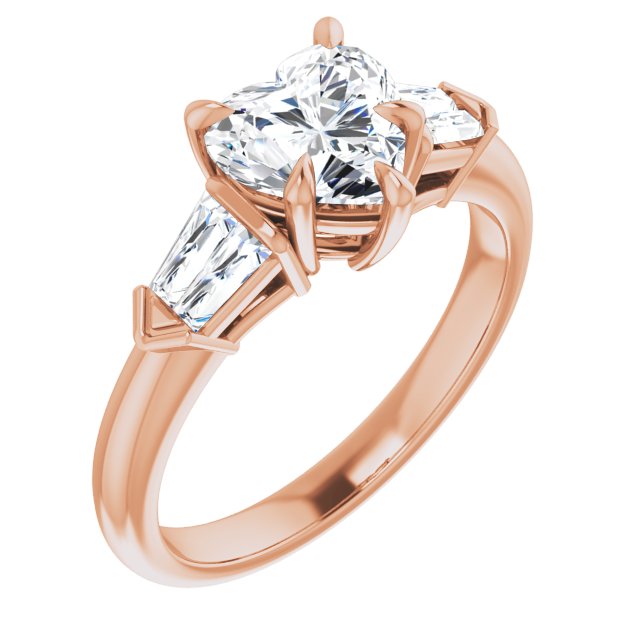 10K Rose Gold Customizable 5-stone Design with Heart Cut Center and Quad Baguettes