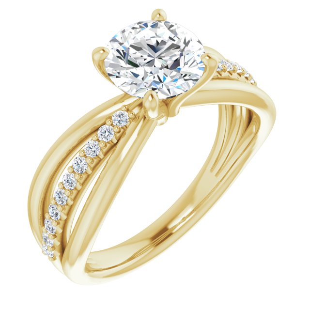 10K Yellow Gold Customizable Round Cut Design with Tri-Split Accented Band