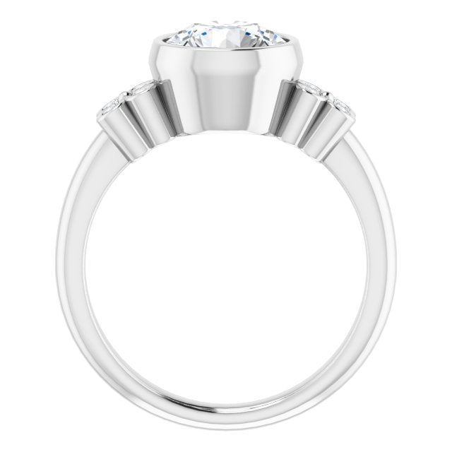 Cubic Zirconia Engagement Ring- The Kjerstin Rose (Customizable 9-stone Bezel-set Round Cut Design with Quad Round Bezel Side Stones Each Side)