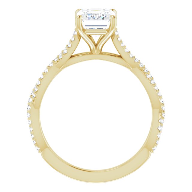 Cubic Zirconia Engagement Ring- The Alelli (Customizable Emerald Cut Style with Thin and Twisted Micropavé Band)