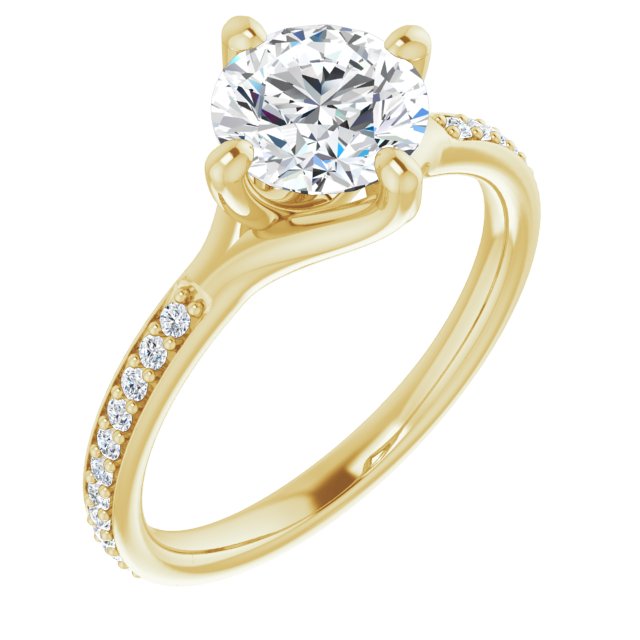 10K Yellow Gold Customizable Round Cut Design featuring Thin Band and Shared-Prong Round Accents
