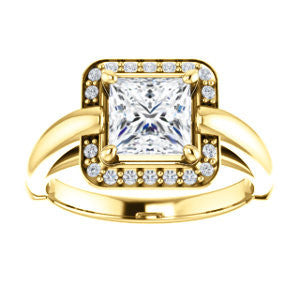 CZ Wedding Set, featuring The Kady engagement ring (Customizable Cathedral-set Princess Cut with Semi-Halo)