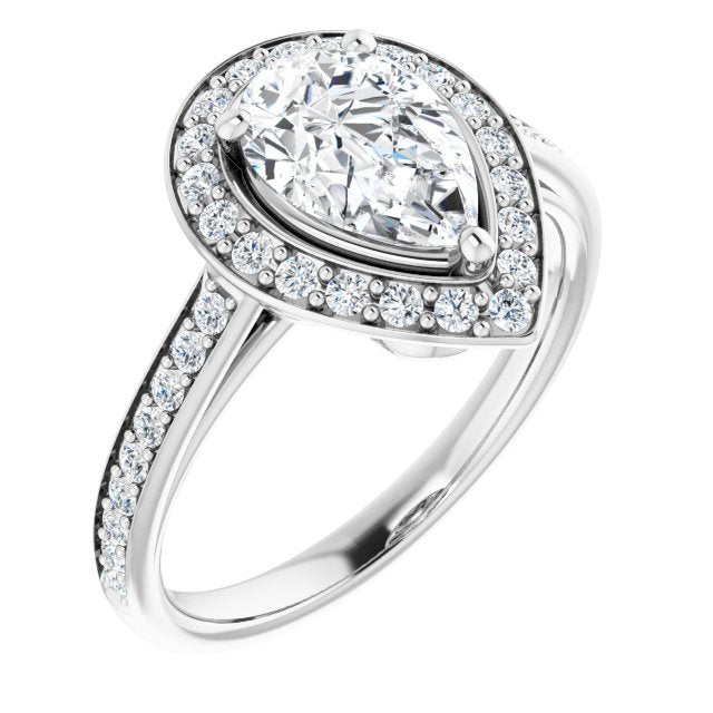 10K White Gold Customizable Cathedral-raised Pear Cut Halo-and-Accented Band Design