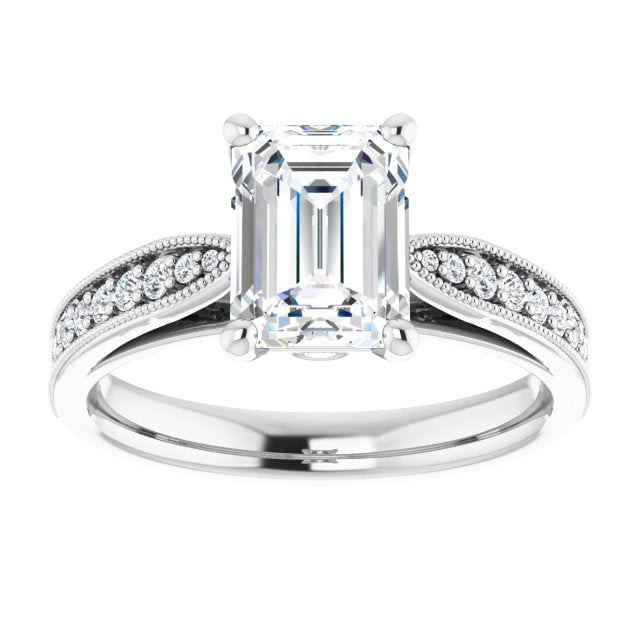 Cubic Zirconia Engagement Ring- The Carli Love (Customizable Radiant Cut Style featuring Milgrained Shared Prong Band & Dual Peekaboos)