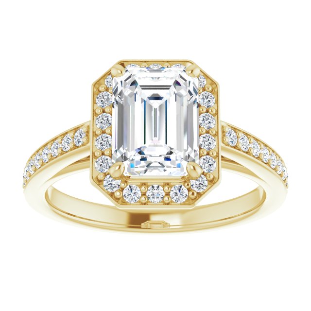 Cubic Zirconia Engagement Ring- The Farrah Michelle (Customizable Radiant Cut Style with Halo and Sculptural Trellis)