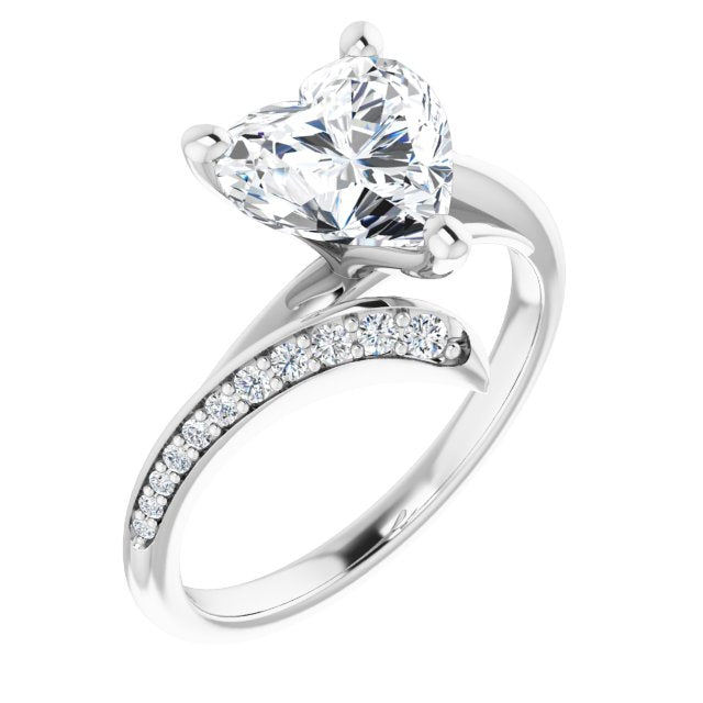 Cubic Zirconia Engagement Ring- The Cassy Anya (Customizable Heart Cut Style with Artisan Bypass and Shared Prong Band)