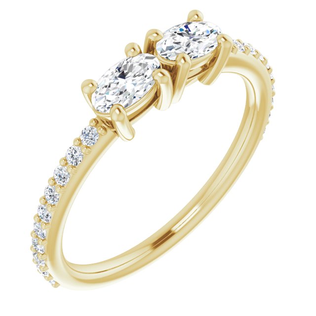 10K Yellow Gold Customizable Enhanced 2-stone Oval Cut Design with Ultra-thin Accented Band