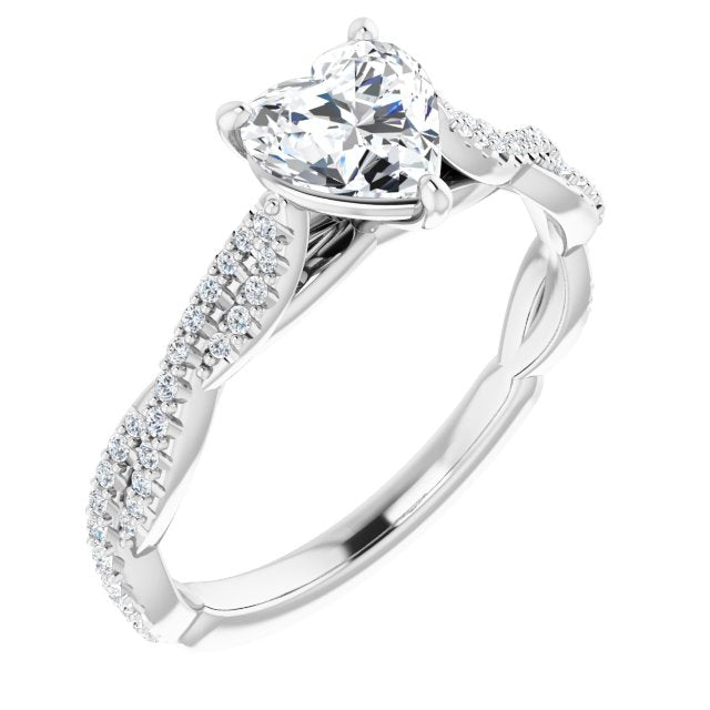 10K White Gold Customizable Heart Cut Style with Thin and Twisted Micropavé Band