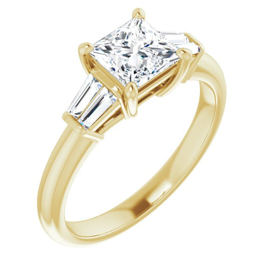 10K Yellow Gold Customizable 5-stone Princess/Square Cut Style with Quad Tapered Baguettes