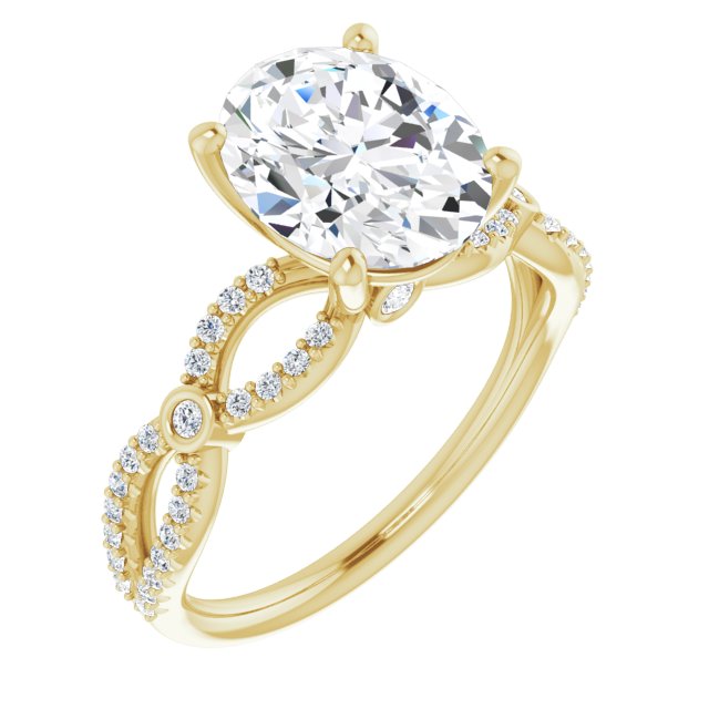 10K Yellow Gold Customizable Oval Cut Design with Infinity-inspired Split Pavé Band and Bezel Peekaboo Accents