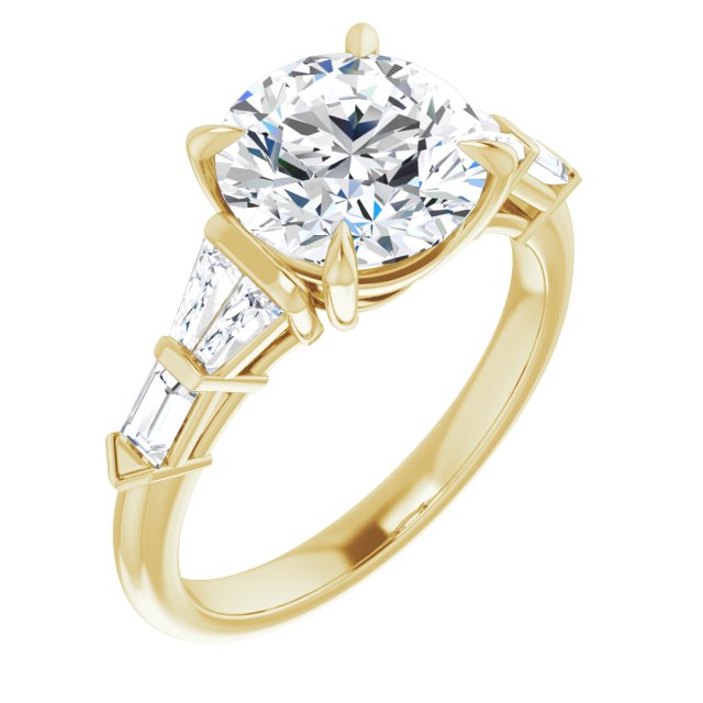 14K Yellow Gold Customizable 7-stone Design with Round Cut Center and Baguette Accents
