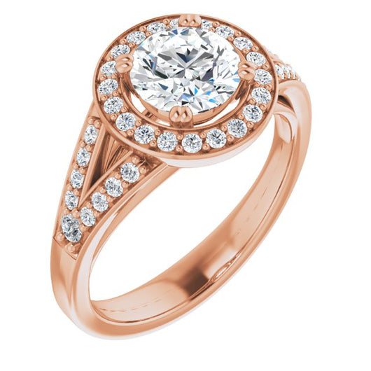 10K Rose Gold Customizable Cathedral-set Round Cut Style with Accented Split Band and Halo