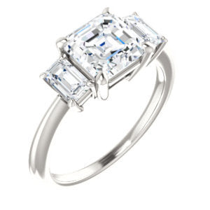 Cubic Zirconia Engagement Ring- The Andrea (Customizable Asscher Cut 3-stone with Dual Emerald Cut Accents)