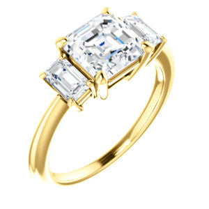 Cubic Zirconia Engagement Ring- The Andrea (Customizable Asscher Cut 3-stone with Dual Emerald Cut Accents)