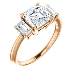 Cubic Zirconia Engagement Ring- The Andrea (Customizable Asscher Cut 3-stone with Dual Emerald Cut Accents)