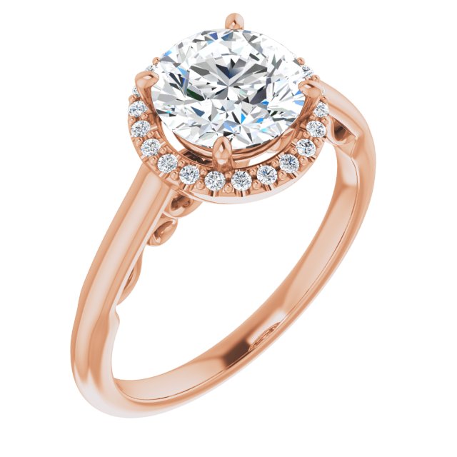 10K Rose Gold Customizable Cathedral-Halo Round Cut Style featuring Sculptural Trellis