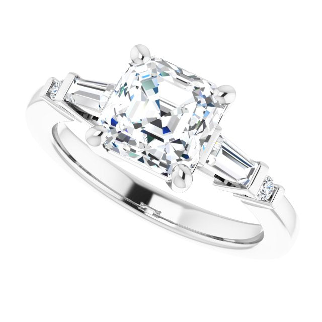 Cubic Zirconia Engagement Ring- The Belem (Customizable 5-stone Baguette+Round-Accented Asscher Cut Design))