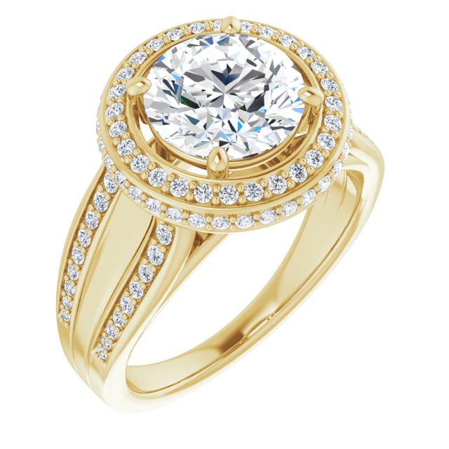 14K Yellow Gold Customizable Halo-style Round Cut with Under-halo & Ultra-wide Band