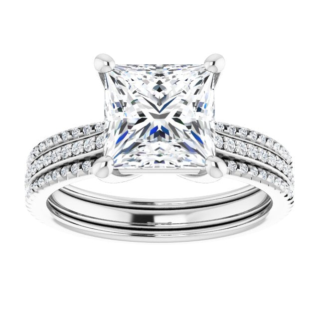 Cubic Zirconia Engagement Ring- The Isidora (Customizable Princess/Square Cut Center with Wide Pavé Accented Band)
