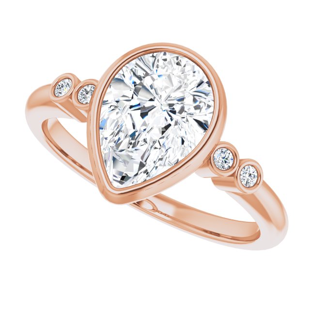 Cubic Zirconia Engagement Ring- The Mandira (Customizable 5-stone Bezel-set Pear Cut Design with Quad Round-Bezel Side Stones)