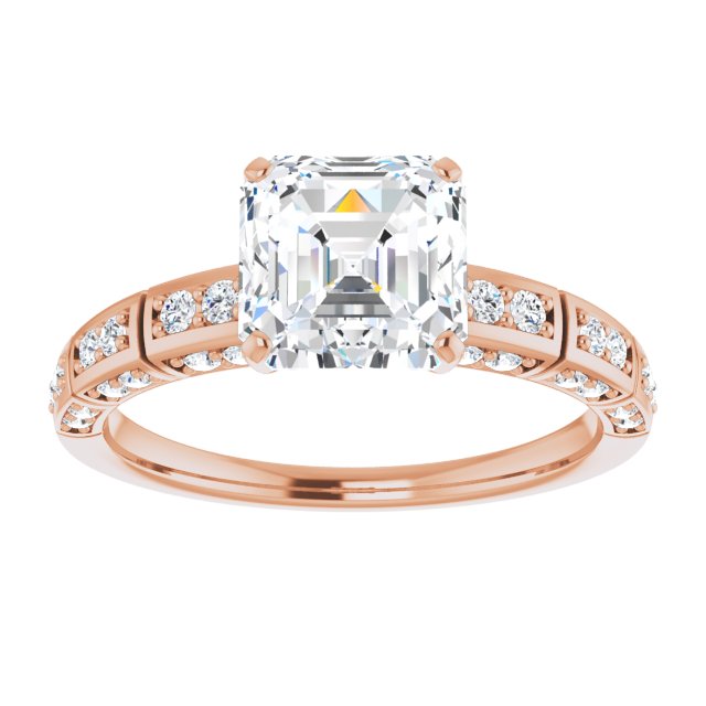 Cubic Zirconia Engagement Ring- The Anna (Customizable Asscher Cut Style with Three-sided, Segmented Shared Prong Band)