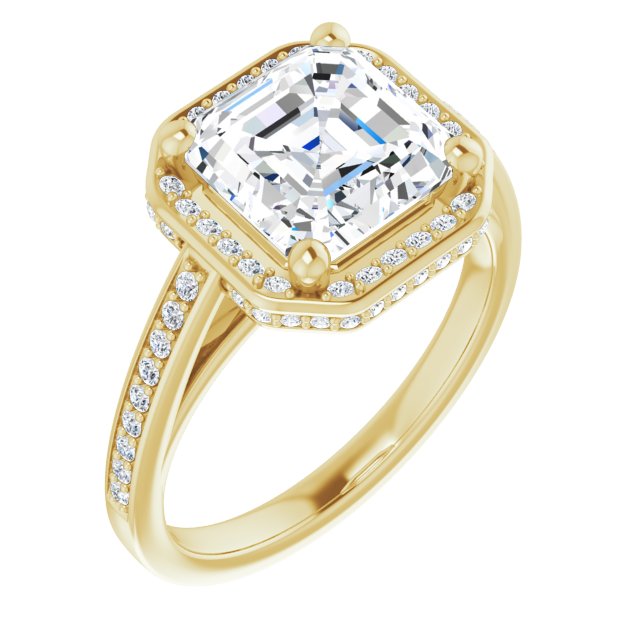 10K Yellow Gold Customizable Cathedral-Halo Asscher Cut Design with Under-halo & Shared Prong Band